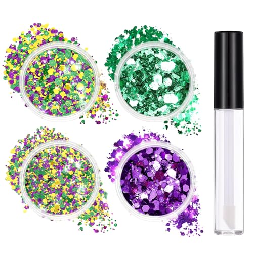 4-Color Body Glitter Makeup Kit | Gold Green Purple Chunky Glitter
