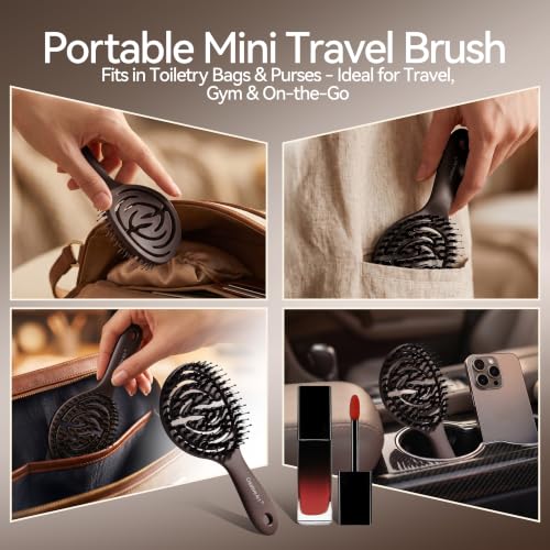 Mini Boar Bristle Travel Hair Brush - Vented Quick Dry