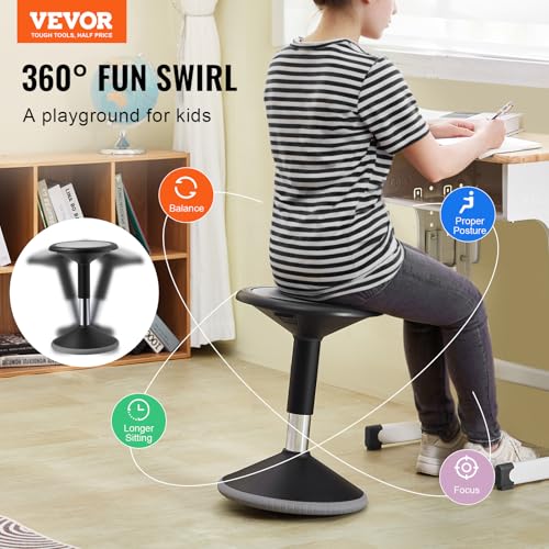 VEVOR Adjustable Wobble Chair for Kids, Height 15.7-21.7 in, Black, Flexible Seating Stool for School & Office, Age 12-18