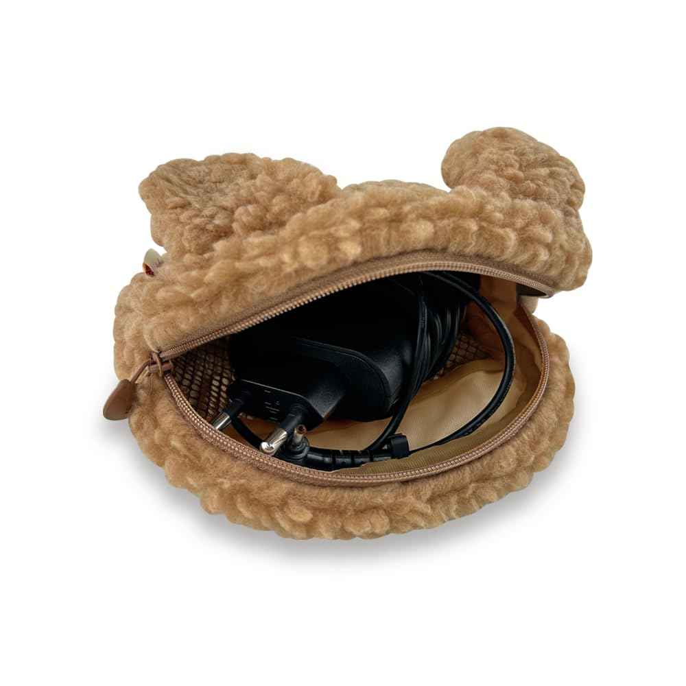 kimhachan Pluffy Character Pouch with Carabiner | Cute Mini Accessory Bag Pocket Organizer for Women Makeup Organizer Case (Umahji (Brown))