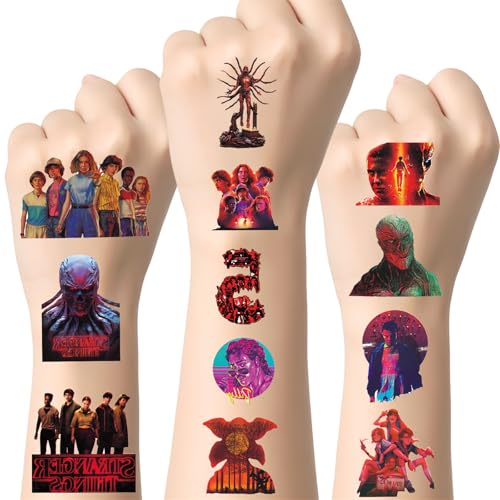 Stranger Things Movie Temporary Tattoos for Kids, 40 PCS Birthday Party Favors,Cartoon Things 5 Movie Decoration Sticker Gifts for Girl Boys Home Activity Class Prizes Carnival Christmas Rewards