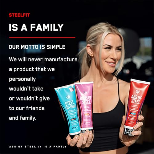 SteelFit Abs of Steel | Heat-Activated Maximum Definition Cream | 15-20 Days of Supply | Skin Firming Lotion for Sculpting Abs | L-Carnitine Supplement | Pre & Post Workout for Men & Women