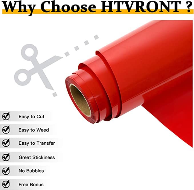 HTVRONT Heat Transfer Vinyl Red HTV Rolls - 12" x 15ft Red Iron on Vinyl for Cricut & Silhouette Cameo, Red HTV Vinyl for Shirts - Easy to Cut & Weed for Heat Vinyl Design