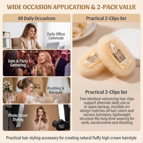 Hair Volume Clip Set - 2 Pcs Beige Bump It Up Inserts for Styling