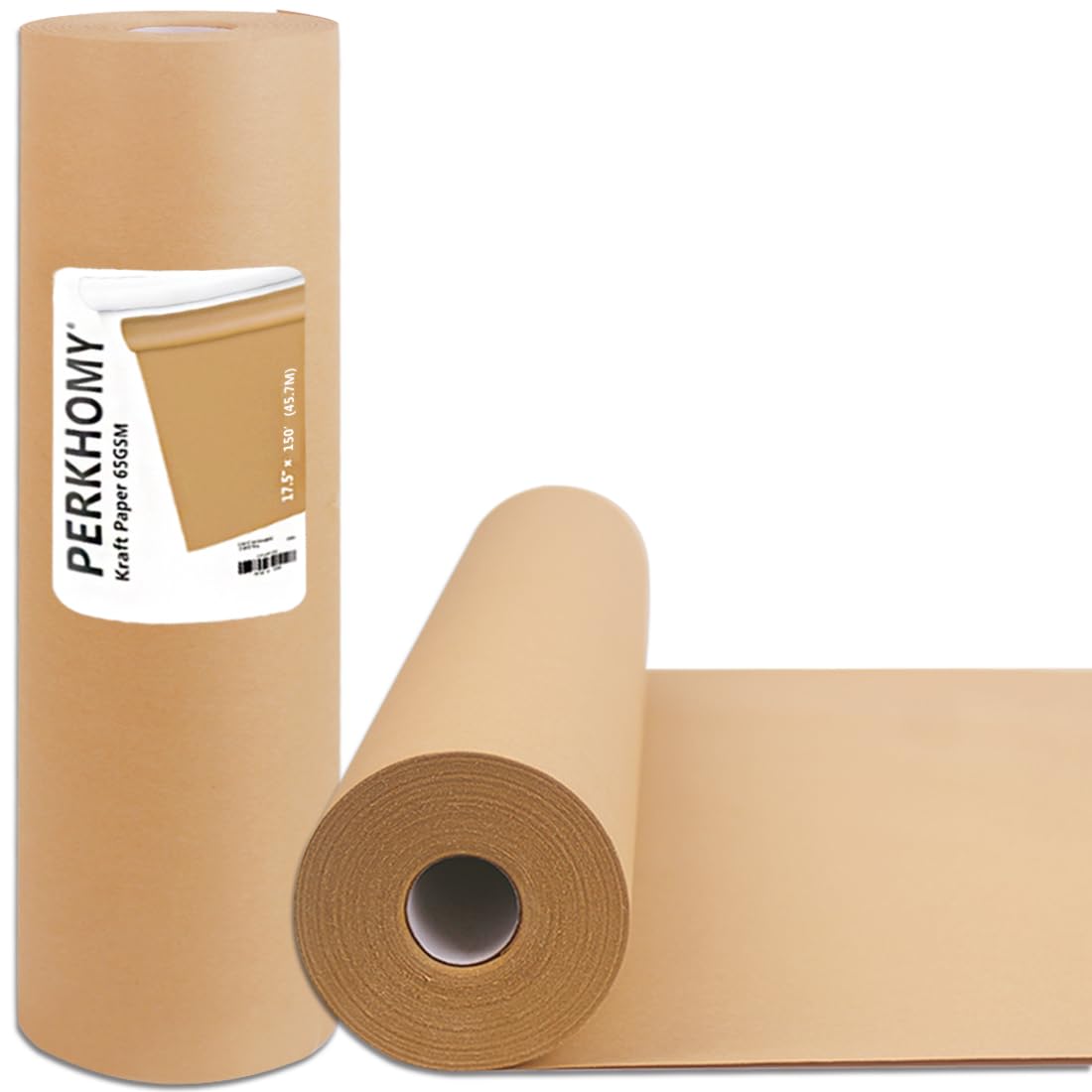 PerkHomy Brown Kraft Paper Roll 17.5" x 3,600" (300') for Gift Wrapping Bulletin Board Kids Craft Art Bouquet Flower Packing Moving Shipping Floor Covering Table 70GSM 50LB (Brown, 17.5" x 300')