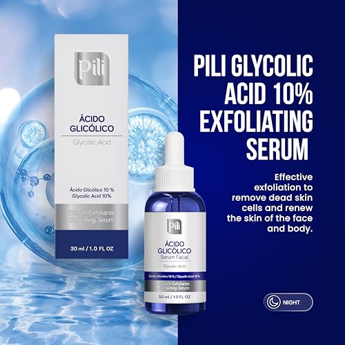 Pili Glycolic Acid 10% Concentration - | Skin Brightening, Smoothing, Exfoliating Serum | with AHA for Collagen and cell renewal Boost | 1 fl. oz bottle