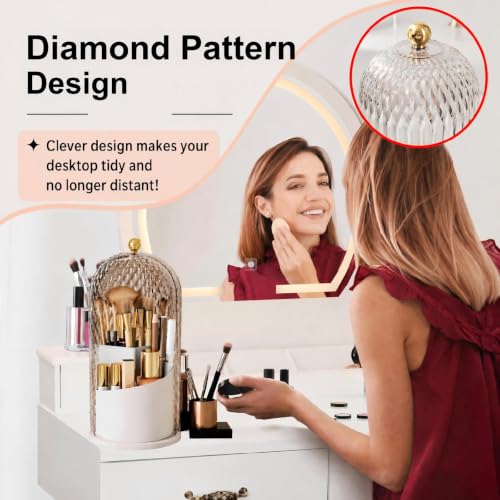 Rotating Makeup Brush Holder with Lid - 360° Vanity Organizer for Cosmetics