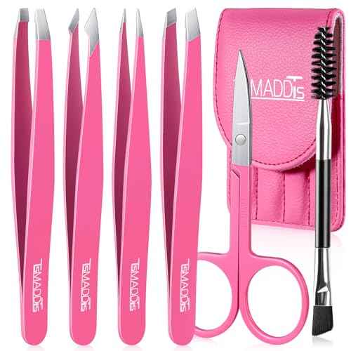 TsMADDTs 6 PCS Eyebrow Tweezers Set, Tweezers for Women Facial Hair with Curved Scissor and Eyebrow Brush for Ingrown Hair