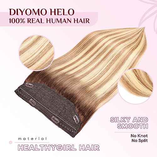 Halo Hair Extensions - Dark Brown to Gold Blonde and Bleach Blonde Adjustable Size Removable Secure£¬Halo Extensions Real Human Hair, 3/8/22 80g 18Inch