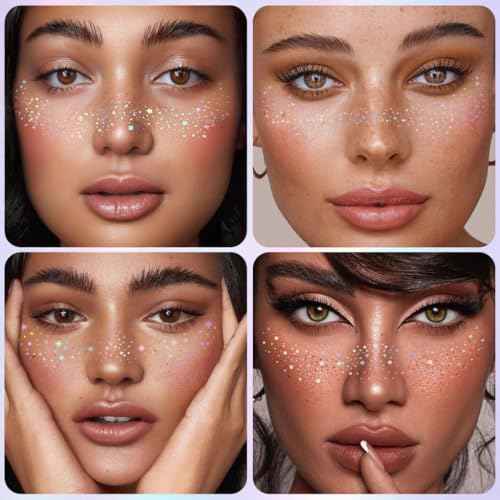 Freckles Face Tattoo, All-in-One Holographic & Gold Glitter, Waterproof and Sweatproof Sparkle Speckles Patches, Festival Cute Star Temporary Tattoo (Holographic&Gold)