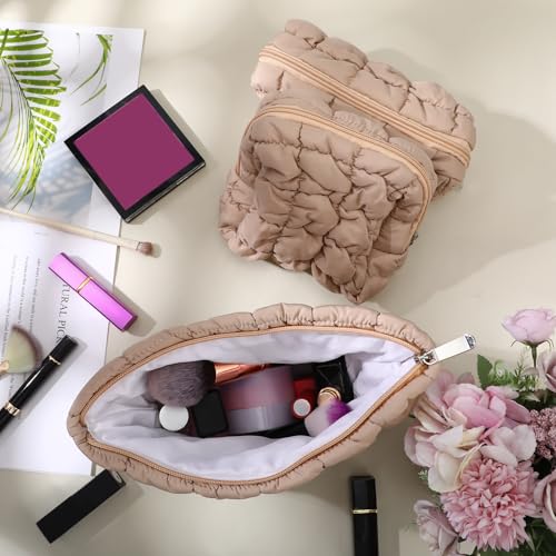 Huhumy 3-Piece Quilted Makeup Bag Set with Zipper
