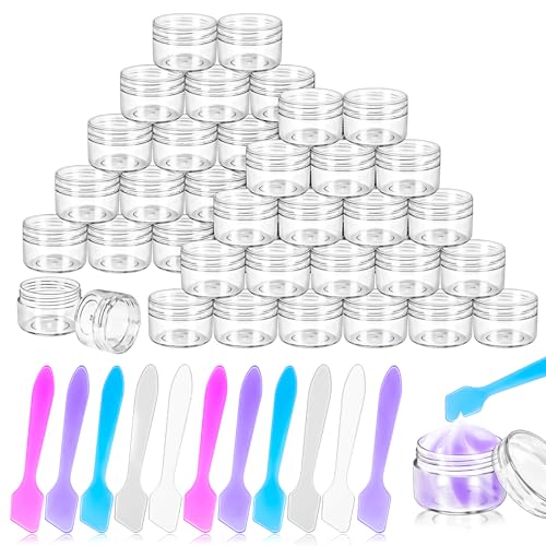 40 Pack 15g Clear Plastic Sample Jars with Lids & Spatulas