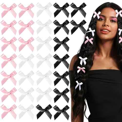 Teenitor 30pcs Hair Bow Pink Bow, Pink Black White Bows for Hair Small Hair Bows, Hair Bow Clips Cute Black White Bow Hair Accessories for Girls