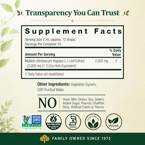Nature's Answer Mullein Leaf Liquid Extract 1 oz – Non-GMO, Gluten-Free