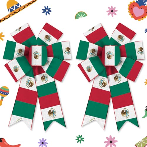 Estivaux Cinco de Mayo Bandera Flag Wreath Bows - 2 Pcs Farmhouse Decor
