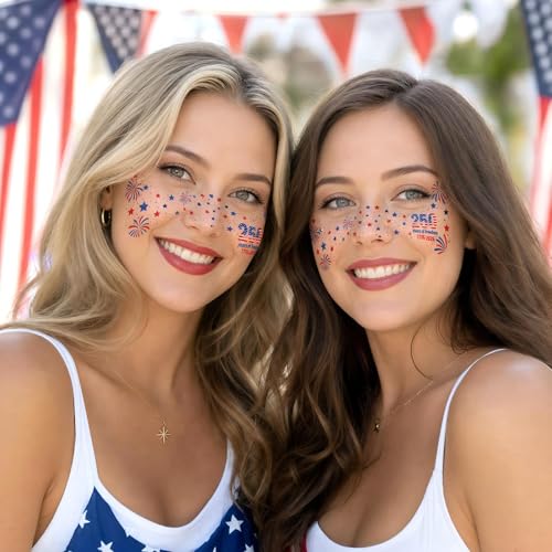 4th of July Face Tattoos - 30 Sheets Patriotic Red White Blue