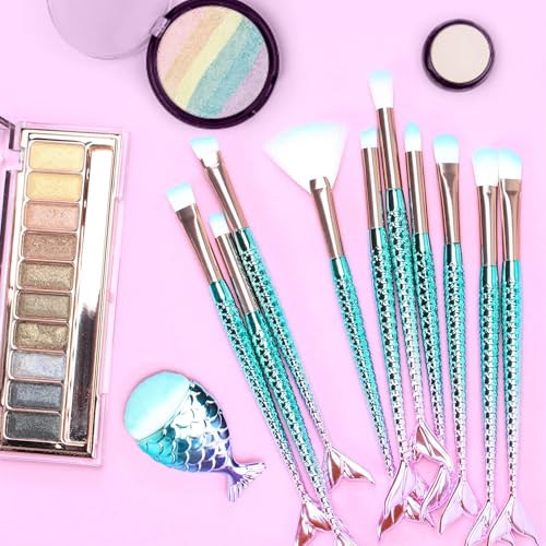 11Pcs Makeup Brushes Set with Mermaid Handles