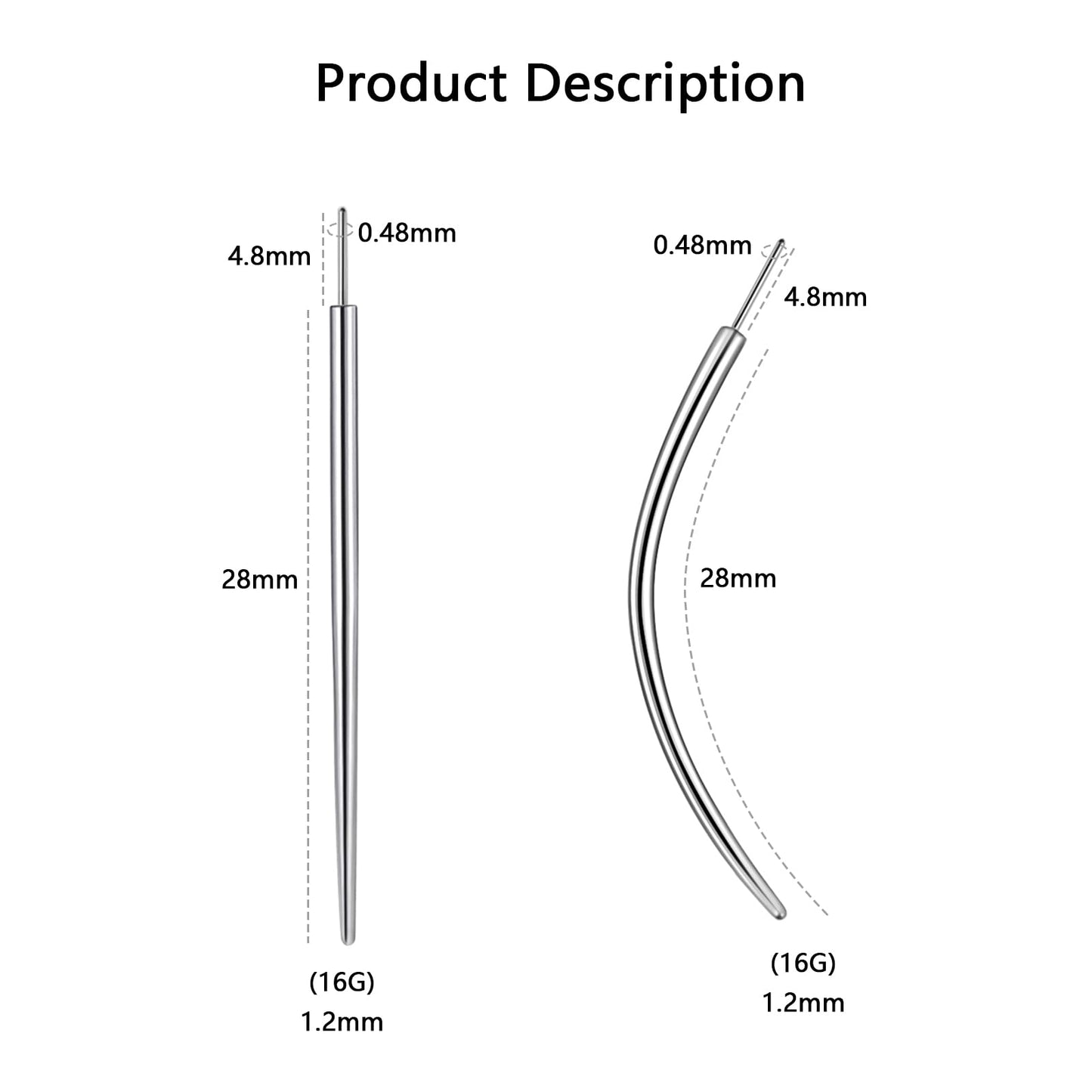 WOLAYI 16G 18G 20G Piercing Taper, G23 Titanium Threadless Insertion Pin Changing Tools, Flatback Earring Applicator Tool for Piercing Jewelry Cartilage Earrings Labret Studs Nose Stud Stretcher (2Pcs, 16G, Curved&Straight)