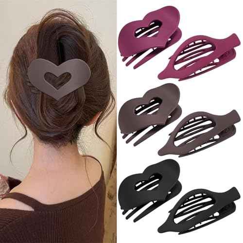 YONOY French Flat Hair Clips, 6 Pack, 2 Styles Concord Duck Bill Design for Thick Thin Hair, Strong Hold Large Curved Barrettes for Women Girls (Matte(Neutral colors))