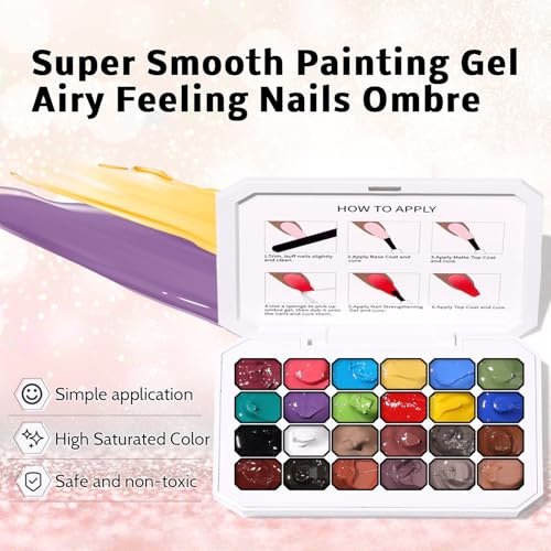 Karroy 24-Color Solid Gel Polish Palette - Ombre Nail Art Kit with Sponges