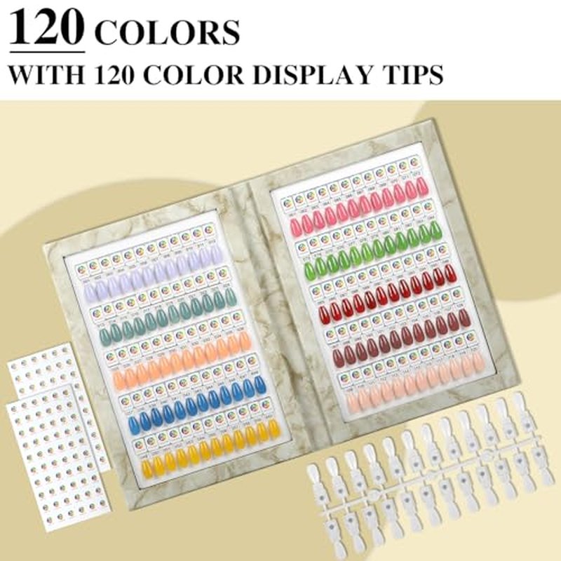 120 Magnetic Nail Color Book,Leather Magnetic Color Display Book with 120 Magnetic Tips & 1-120 Number Labels,Perfect for Nail Polish Nails Art Design(Grey)