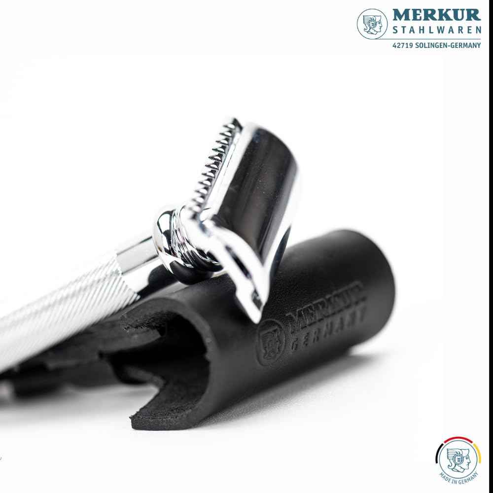 MERKUR Leather Razor Case - Black Cowhide, Fits All MERKUR Razors Except 24001, Up to 110 mm