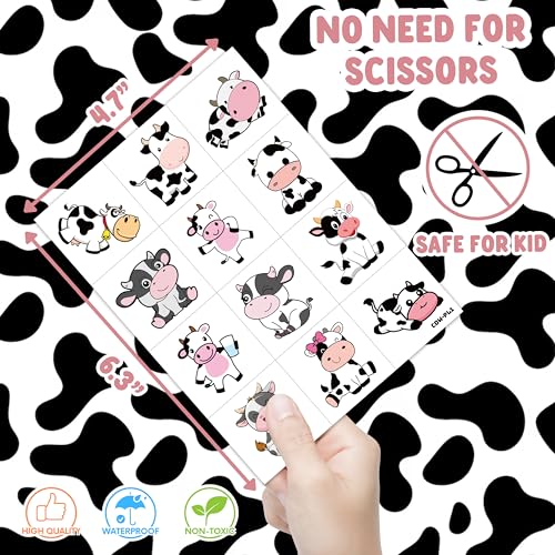 96 PCS Highland Cow Temporary Tattoos for Kids