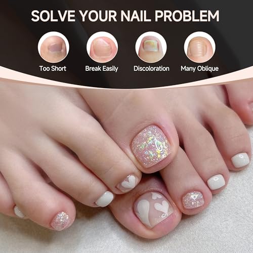 UNA GELLA 312Pcs Toe Nail Tips Squoval 15 Sizes A05-Square Round