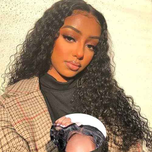 Wear and Go Glueless Wigs Human Hair Pre Plucked Pre Cut Deep Wave Lace Front Wigs Human Hair 4x4 Lace Closure Wig for Black Women Glueless (20 Inch)