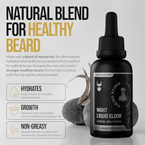 The Beard Struggle - Beard Oil for Men - Natural Blend for Softens, Moisturizing, & Healthier Beard Growth - Viking Storm Night Liquid Silver Elixir - Vegan-Friendly Beard Growth Oil (1 Fl oz)
