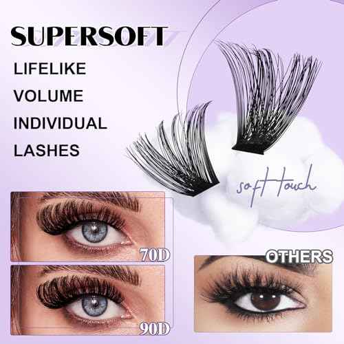 B&Q Volume Lash Clusters 70D+90D, Supersoft Eyelash Clusters 10-18mm, D Curl Cluster Eyelash Extensions, Wispy Cat Eye Lashes Fluffier Individual Lashes for Beginners£¨70D+90D£©