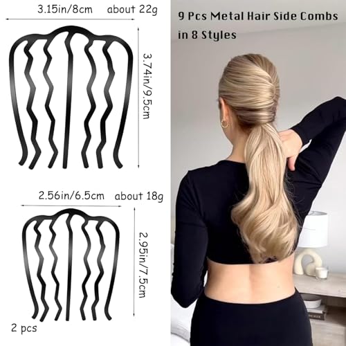 9-Piece Metal Hair Combs Set - French Twist & Updo Styling Pins