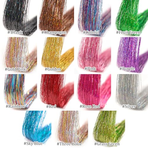 Rainbow Hair Tinsel Clip-In Extensions 20.5 Inch 12 Pack