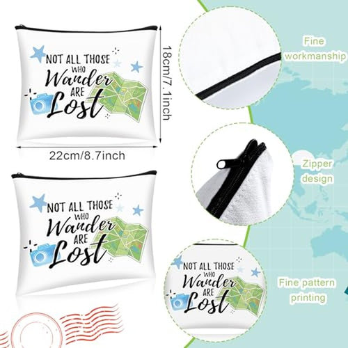 12 Pcs Travel Bag Adventure Awaits Makeup Bag Gifts World Map Cosmetic Case Traveler Gifts for Women Travel Theme Party Favors Mountains Pouch for Lover Friendship Birthday Accessories