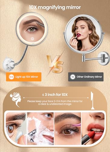 10x Magnifying Makeup Mirror with Lights & Suction Cups