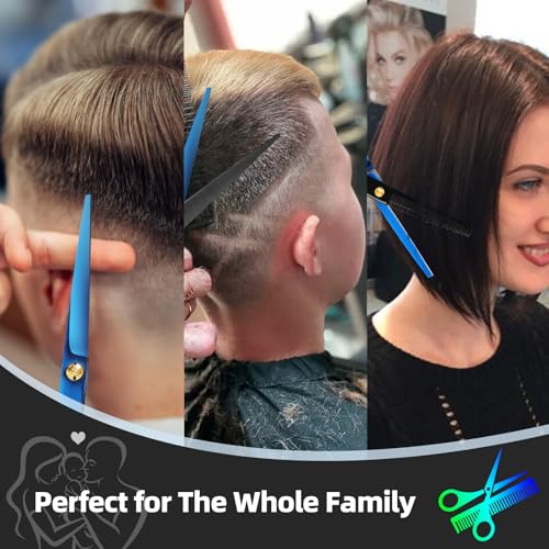 Ethyxe Black & Blue 9-Piece Professional Hair Cutting Shears Set with Thinning Scissors