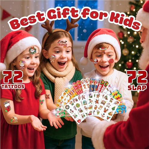 Christmas Party Set 144PCS: 72 Temporary Tattoos & 72 Slap Bracelets