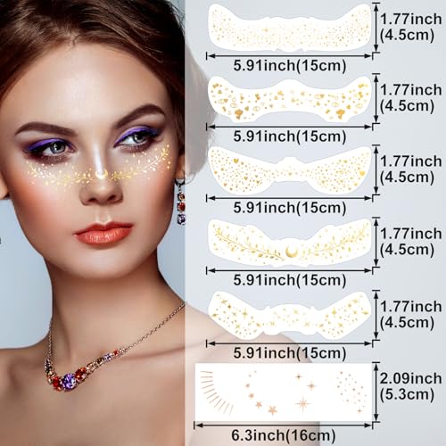 Glitter Face Tattoo Stickers - 6 Sheets Gold Freckles