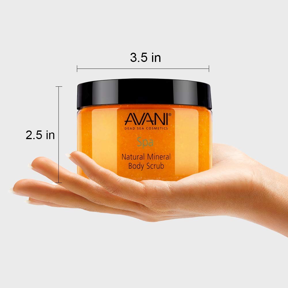 Avani Natural Mineral Body Scrub - Dead Sea Salt, Vitamin E, Jojoba, Sunflower, Sweet Almond - Exfoliating Formula for All Skin Types - Milk/Honey