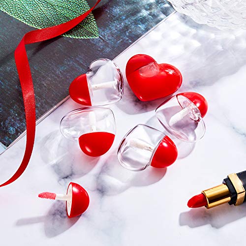 Boao 30 Pieces Valentine Heart Lip Gloss Tube Empty Funny Mini Plastic Lip Gloss Containers with 4 Pieces Plastic Funnels Valentine's Day Gifts for Women Girls DIY Cosmetics, 5 ml