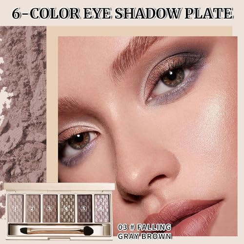 Neutral Gray Brown 6-Color Eyeshadow Palette with Mirror