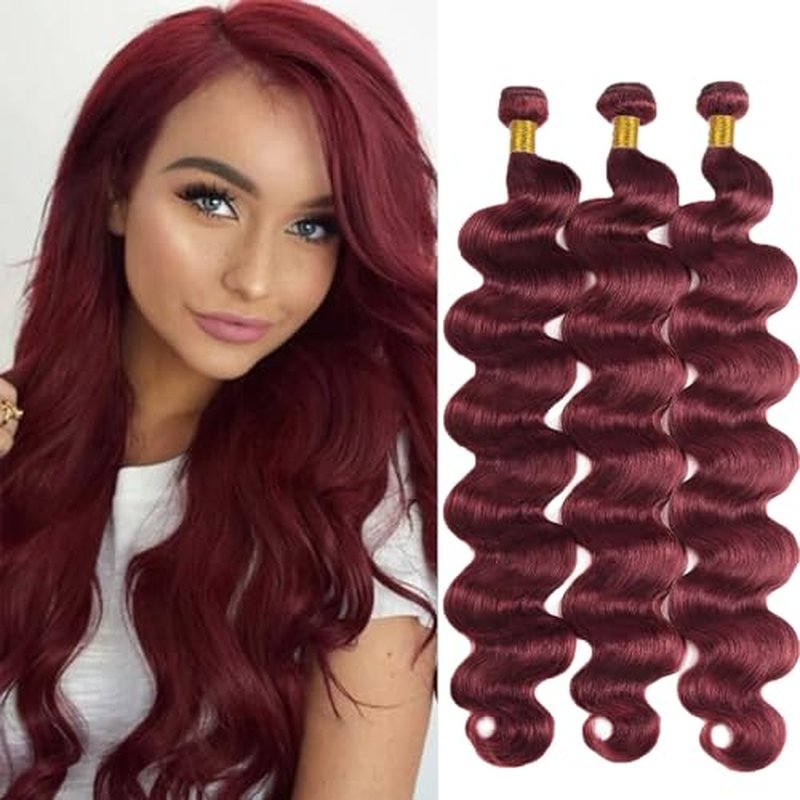 #99J Burgundy Body Wave Human Hair Bundles 26 28 30 Inch