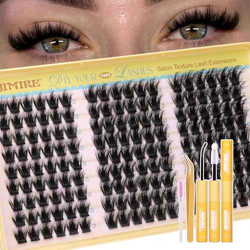 Fluffy Lash Clusters Kit Manga Eyelash Clusters Kit CD Curly Wispy Cluster Eyelash Extensions Kit with Bond and Seal Lash Glue 14-18MM Fluffy DIY Lash Extension Kit at Home by JIMIRE