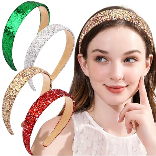 Glitter Headbands for Girls Women, Sparkly Sequin Christmas Hairbands for Girls Non-slip, Cute Bling Headbands Hair Accessories For Christmas Holiday Party Favors Gifts