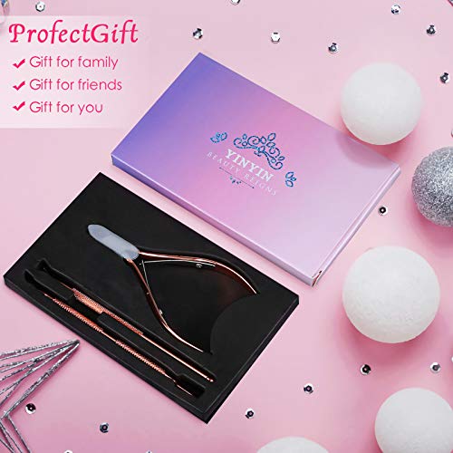 YINYIN 3-in-1 Cuticle Trimmer Set - Rose Gold Stainless Steel Tools