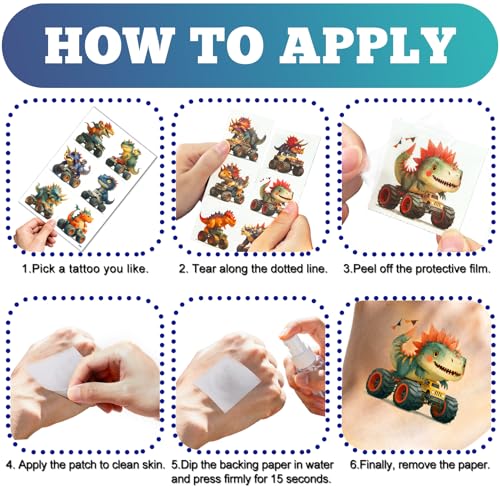 Dinosaur Truck Temporary Tattoos, 117 PCS Waterproof