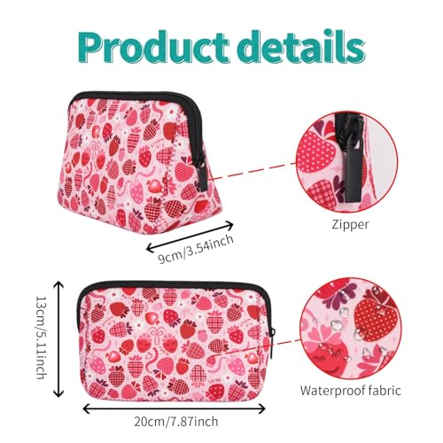 AJLTPA Lovely Strawberry Waterproof Neoprene Cosmetic Bag Travel Organizer for Women & Girls