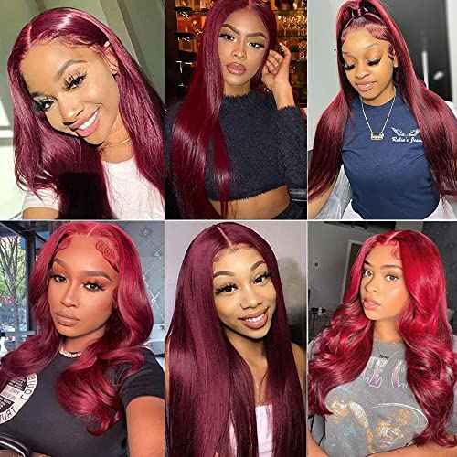 99j Burgundy Straight Lace Front Wigs Human Hair 99J 13X4 HD Transparent Lace Frontal Wigs 180% Density Glueless Pre Plucked with Baby Hair Wigs for Women