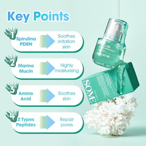 SOME BY MI PDRN Spirulina Soothing Repair Serum ? 1.69oz, 50ml ? Korean Vegan PDRN Serum for Face ? Calms Redness, Firms & Hydrates Skin with Spirulina, Peptides & Marine Mucin ? Korean Skin Care