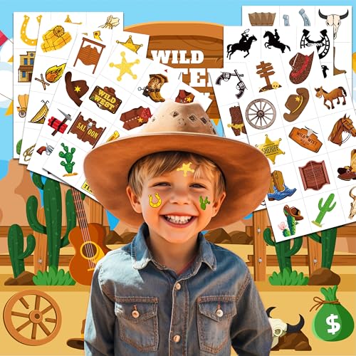 96 Pcs Western Cowboy Temporary Tattoos for Kids